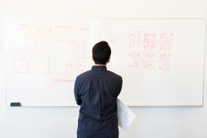 Man Standing Infront of White Board